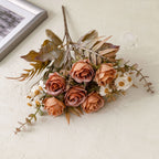 Autumn Romance Faux Rose Bouquet, 13" Lifelike Silk Flowers, 6-Stem Bunch for Wedding Centerpieces, Home Decor, Vase Arrangements & DIY Crafts
