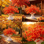 Set of 2 Faux Morning Glory Stems, 14" Artificial Autumn Bouquet, 7-Head Lush Fall Flowers for Thanksgiving Decor, Halloween, Wedding Centerpieces