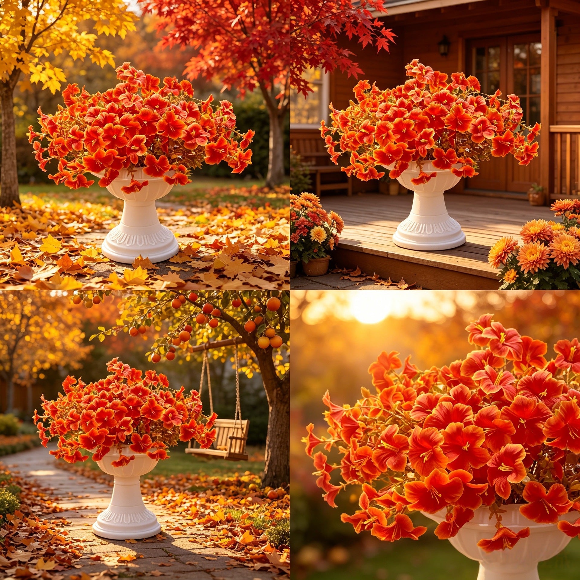 Set of 2 Faux Morning Glory Stems, 14" Artificial Autumn Bouquet, 7-Head Lush Fall Flowers for Thanksgiving Decor, Halloween, Wedding Centerpieces