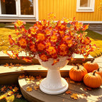 Set of 2 Faux Morning Glory Stems, 14" Artificial Autumn Bouquet, 7-Head Lush Fall Flowers for Thanksgiving Decor, Halloween, Wedding Centerpieces