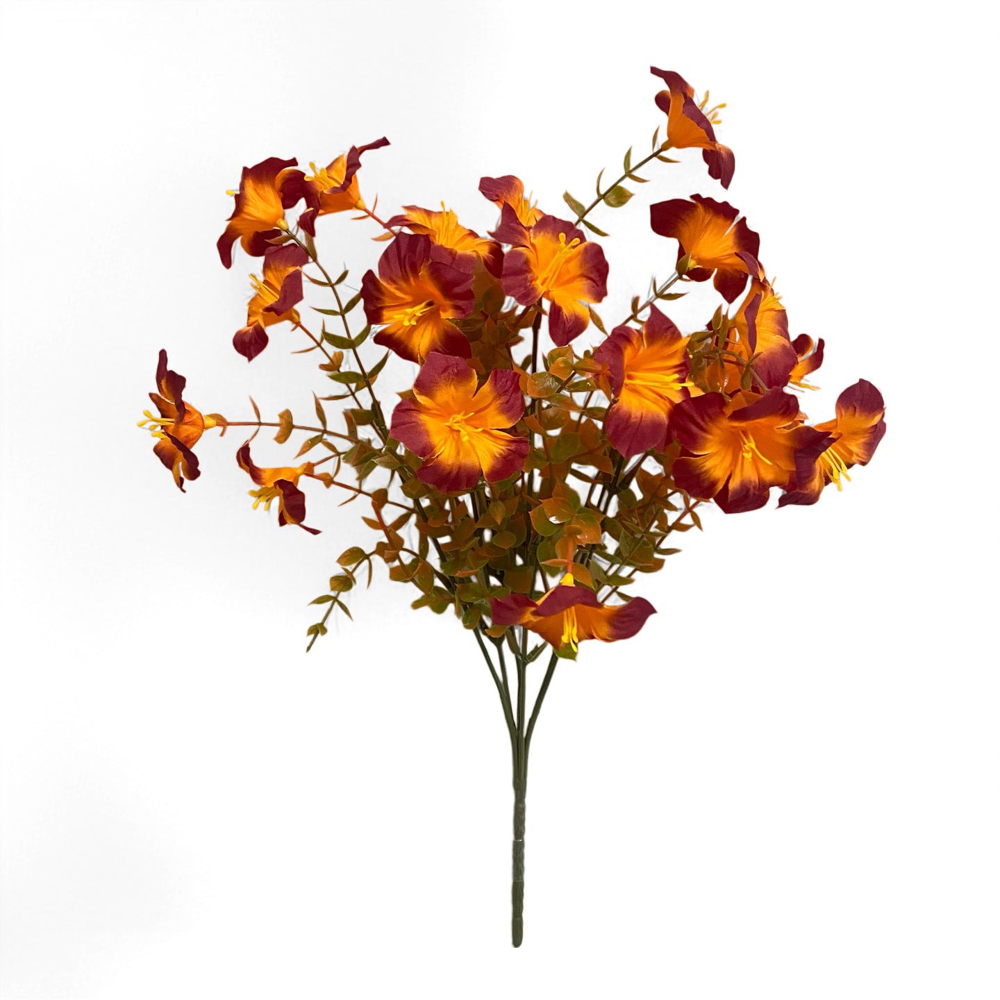 Set of 2 Faux Morning Glory Stems, 14" Artificial Autumn Bouquet, 7-Head Lush Fall Flowers for Thanksgiving Decor, Halloween, Wedding Centerpieces