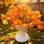 Set of 2 Faux Morning Glory Stems, 14" Artificial Autumn Bouquet, 7-Head Lush Fall Flowers for Thanksgiving Decor, Halloween, Wedding Centerpieces