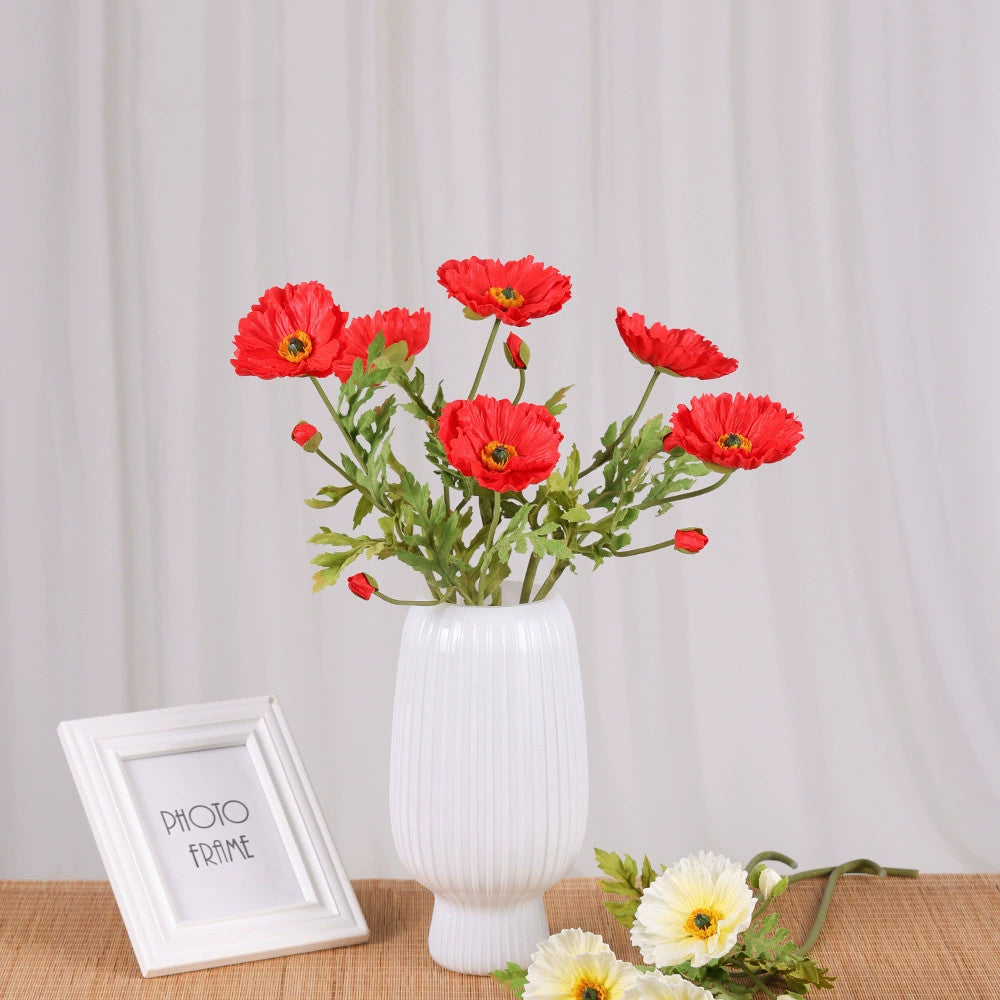 Large Faux Poppy Stem, 24" Tall Realistic Iceland Poppy, Life-Like Artificial Flower for Vase, Home Decor, Wedding & Event Arrangements