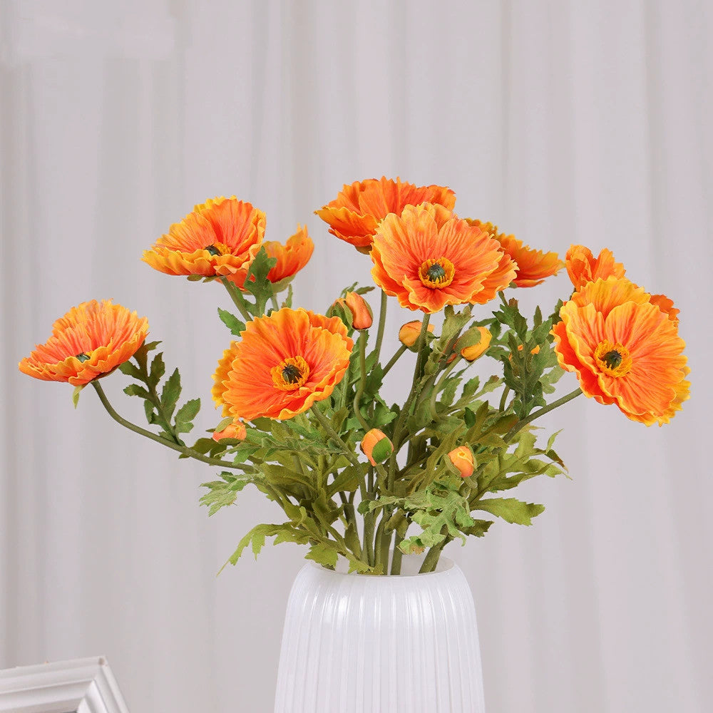 Large Faux Poppy Stem, 24" Tall Realistic Iceland Poppy, Life-Like Artificial Flower for Vase, Home Decor, Wedding & Event Arrangements