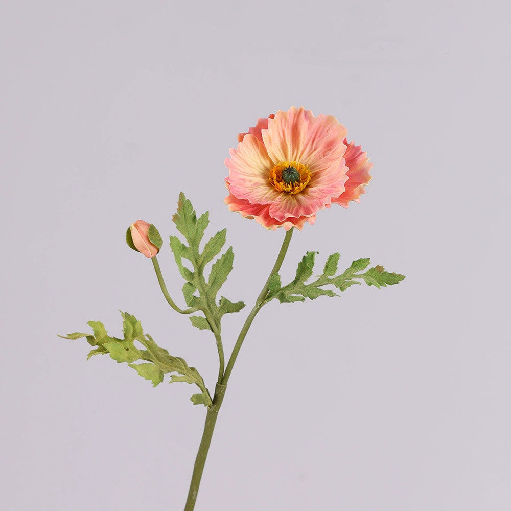 Large Faux Poppy Stem, 24" Tall Realistic Iceland Poppy, Life-Like Artificial Flower for Vase, Home Decor, Wedding & Event Arrangements