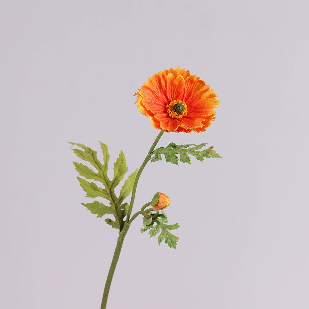 Large Faux Poppy Stem, 24" Tall Realistic Iceland Poppy, Life-Like Artificial Flower for Vase, Home Decor, Wedding & Event Arrangements