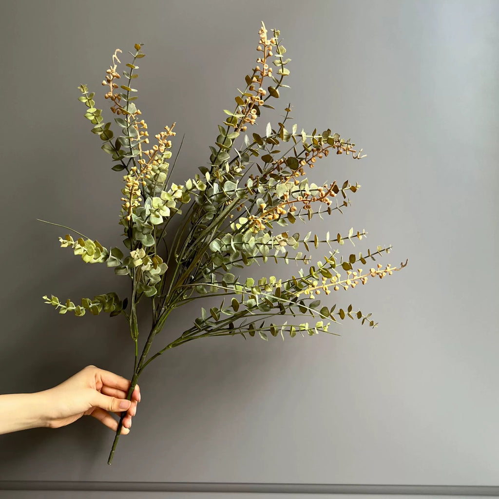 Faux Eucalyptus Berry Stem, 25" Tall Realistic Greenery Spray, Textured Artificial Branch for Vase Filler, Floral Arrangements & Wedding Decor