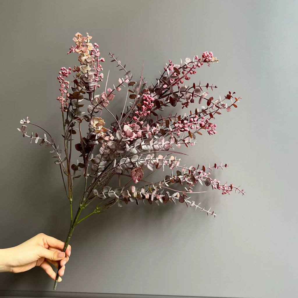 Faux Eucalyptus Berry Stem, 25" Tall Realistic Greenery Spray, Textured Artificial Branch for Vase Filler, Floral Arrangements & Wedding Decor