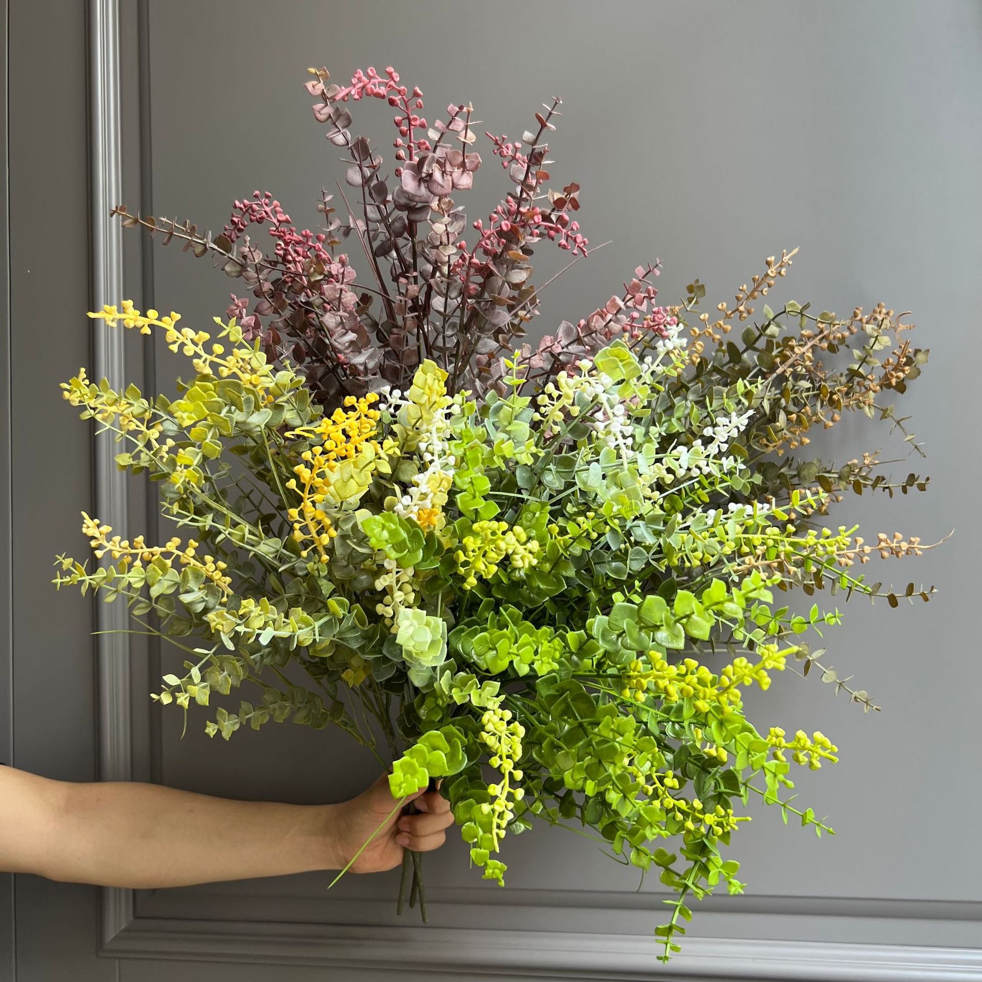 Faux Eucalyptus Berry Stem, 25" Tall Realistic Greenery Spray, Textured Artificial Branch for Vase Filler, Floral Arrangements & Wedding Decor