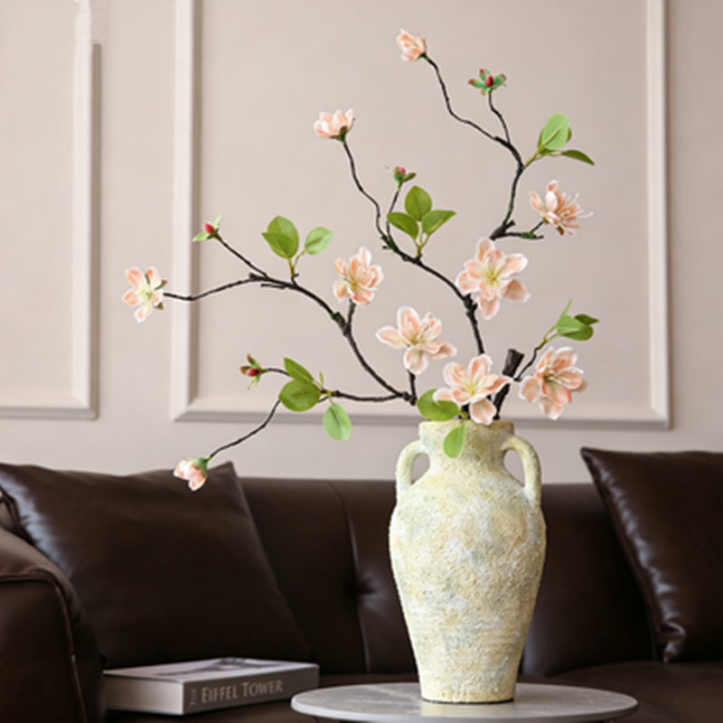 Faux Golden Silk Orchid Stem, 26" Long Sculptural Branch, Realistic Wabi-Sabi Decor for Tall Vases, Zen Floral Arrangements, Ikebana Art