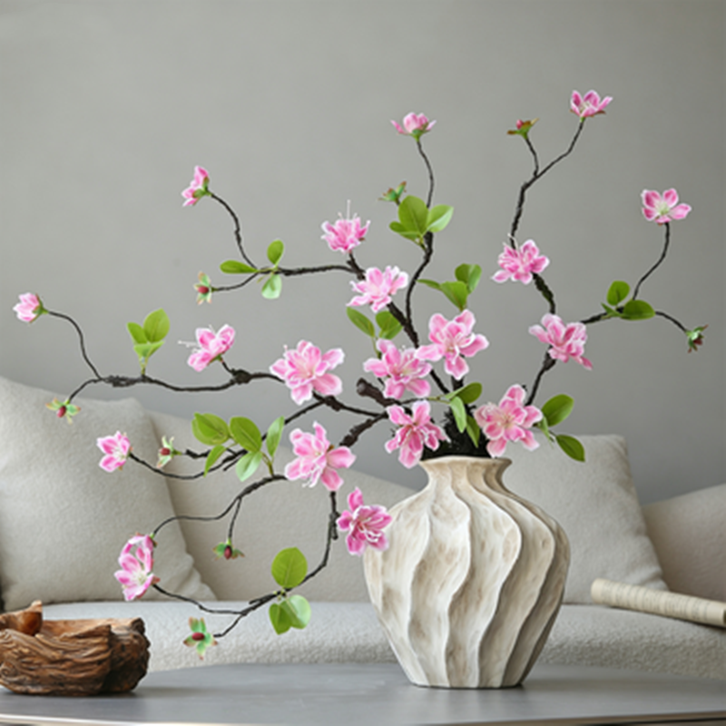 Faux Golden Silk Orchid Stem, 26" Long Sculptural Branch, Realistic Wabi-Sabi Decor for Tall Vases, Zen Floral Arrangements, Ikebana Art