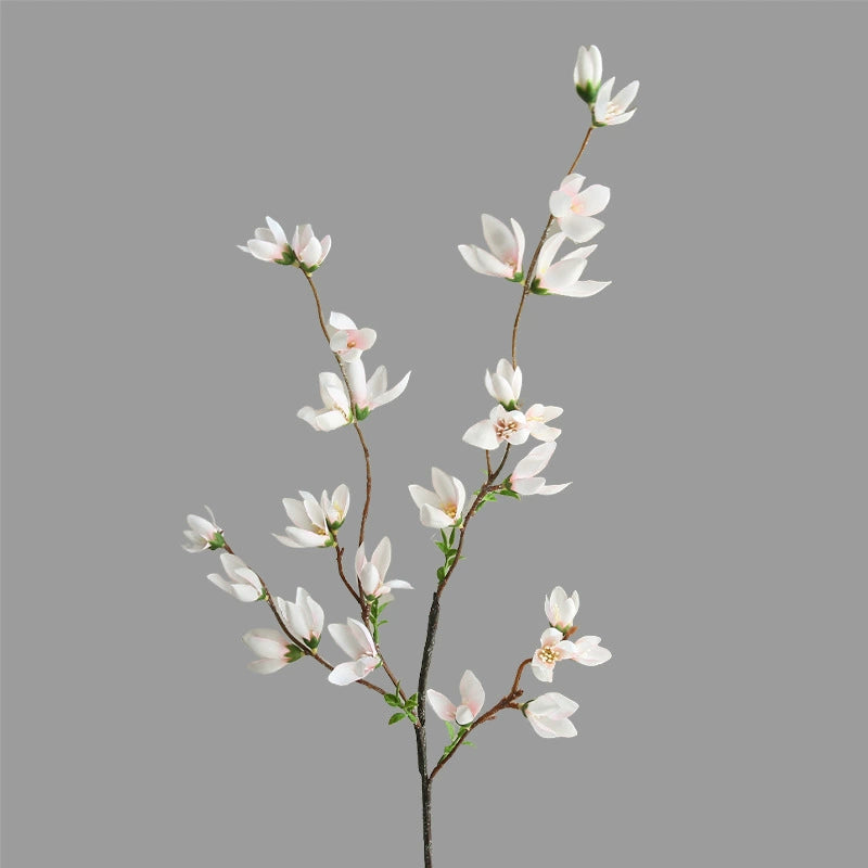 Lifelike Small Magnolia Stem, 35" Tall Faux Floral Branch, Realistic White Flowers for Vase Arrangements, Wedding Bouquets & Elegant Home Decor