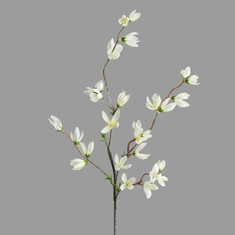 Lifelike Small Magnolia Stem, 35" Tall Faux Floral Branch, Realistic White Flowers for Vase Arrangements, Wedding Bouquets & Elegant Home Decor