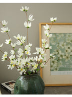 Lifelike Small Magnolia Stem, 35" Tall Faux Floral Branch, Realistic White Flowers for Vase Arrangements, Wedding Bouquets & Elegant Home Decor