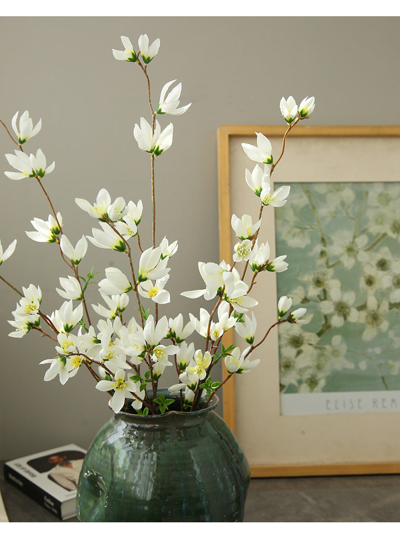 Lifelike Small Magnolia Stem, 35" Tall Faux Floral Branch, Realistic White Flowers for Vase Arrangements, Wedding Bouquets & Elegant Home Decor