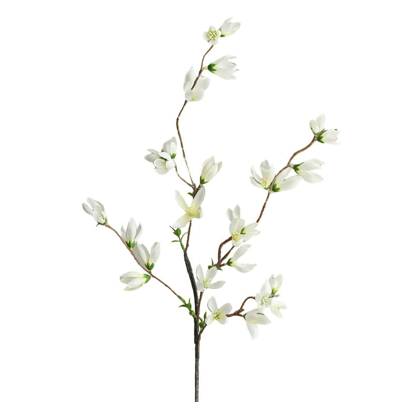 Lifelike Small Magnolia Stem, 35" Tall Faux Floral Branch, Realistic White Flowers for Vase Arrangements, Wedding Bouquets & Elegant Home Decor