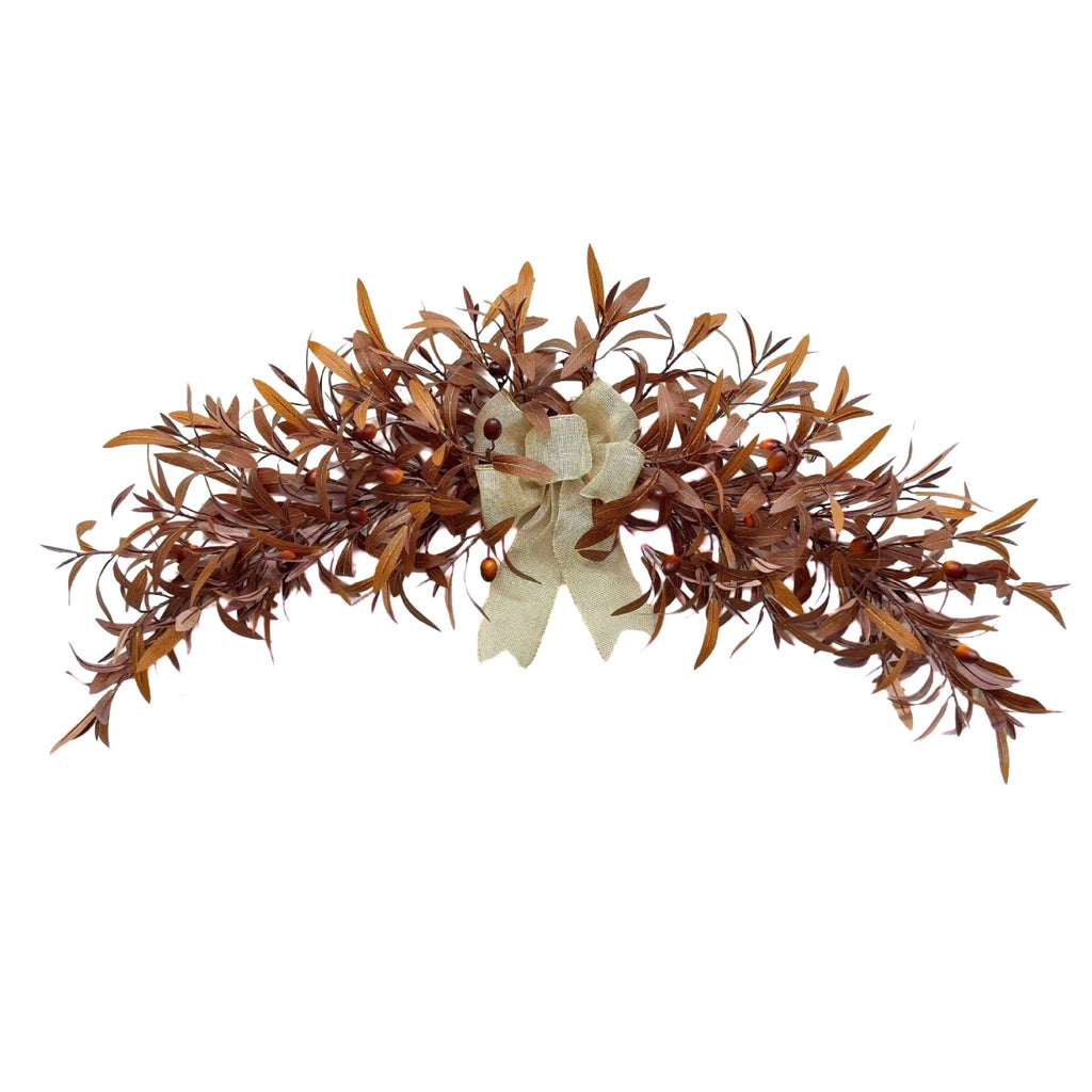 Lifelike Autumn Olive Garland, 31" Hanging Vine in Warm Coffee Tones, Realistic Faux Swag for Mantel, Doorway & Wedding Decor