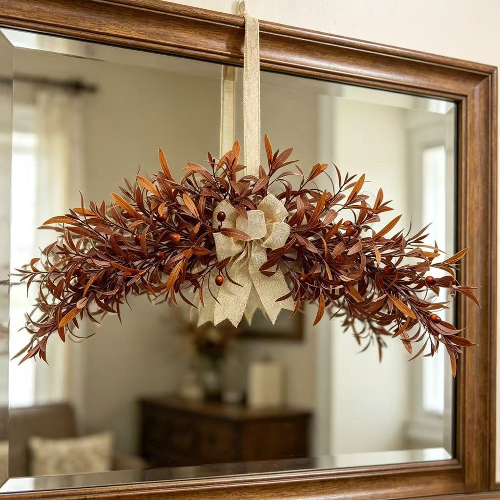 Lifelike Autumn Olive Garland, 31" Hanging Vine in Warm Coffee Tones, Realistic Faux Swag for Mantel, Doorway & Wedding Decor