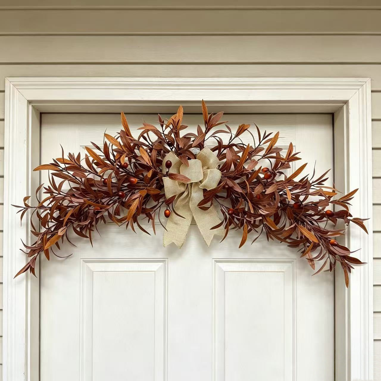 Lifelike Autumn Olive Garland, 31" Hanging Vine in Warm Coffee Tones, Realistic Faux Swag for Mantel, Doorway & Wedding Decor
