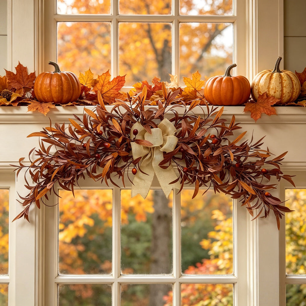 Lifelike Autumn Olive Garland, 31" Hanging Vine in Warm Coffee Tones, Realistic Faux Swag for Mantel, Doorway & Wedding Decor