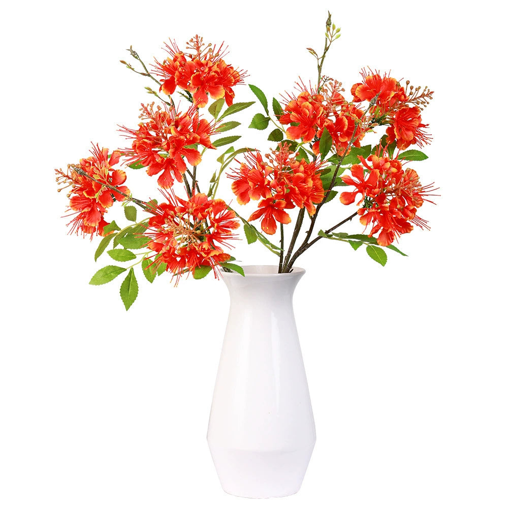 2-Pack Phoenix Flower Stems, 24" Tall Faux Peacock Flowers, Lifelike Silk Poinciana for Home Decor, Wedding Bouquets, Floral Arrangements