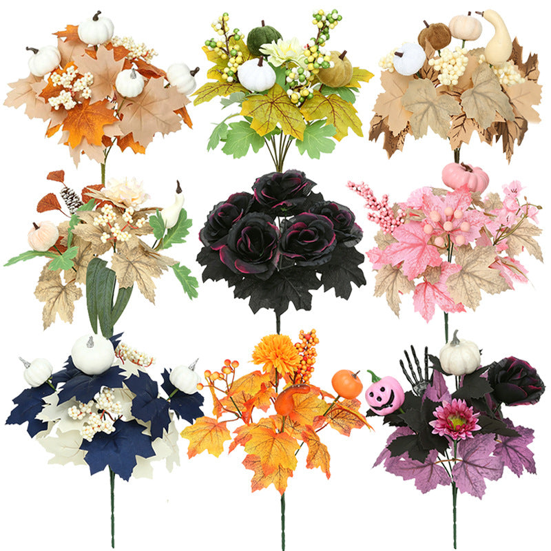 Autumn Pumpkin Bouquet, 13" Real-Touch Faux Flowers, Perfect for Fall Decor, Home Accents, Halloween & Thanksgiving