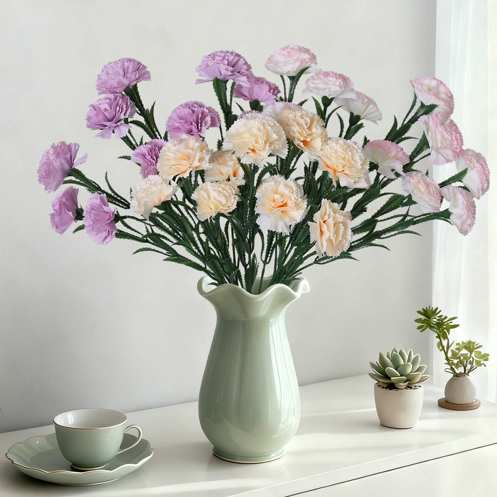 10-Head Artificial Carnation Bouquet, 16" Realistic Faux Flowers for Mother's Day Gift, Home Decor, Wedding Arrangements & Vase Filler