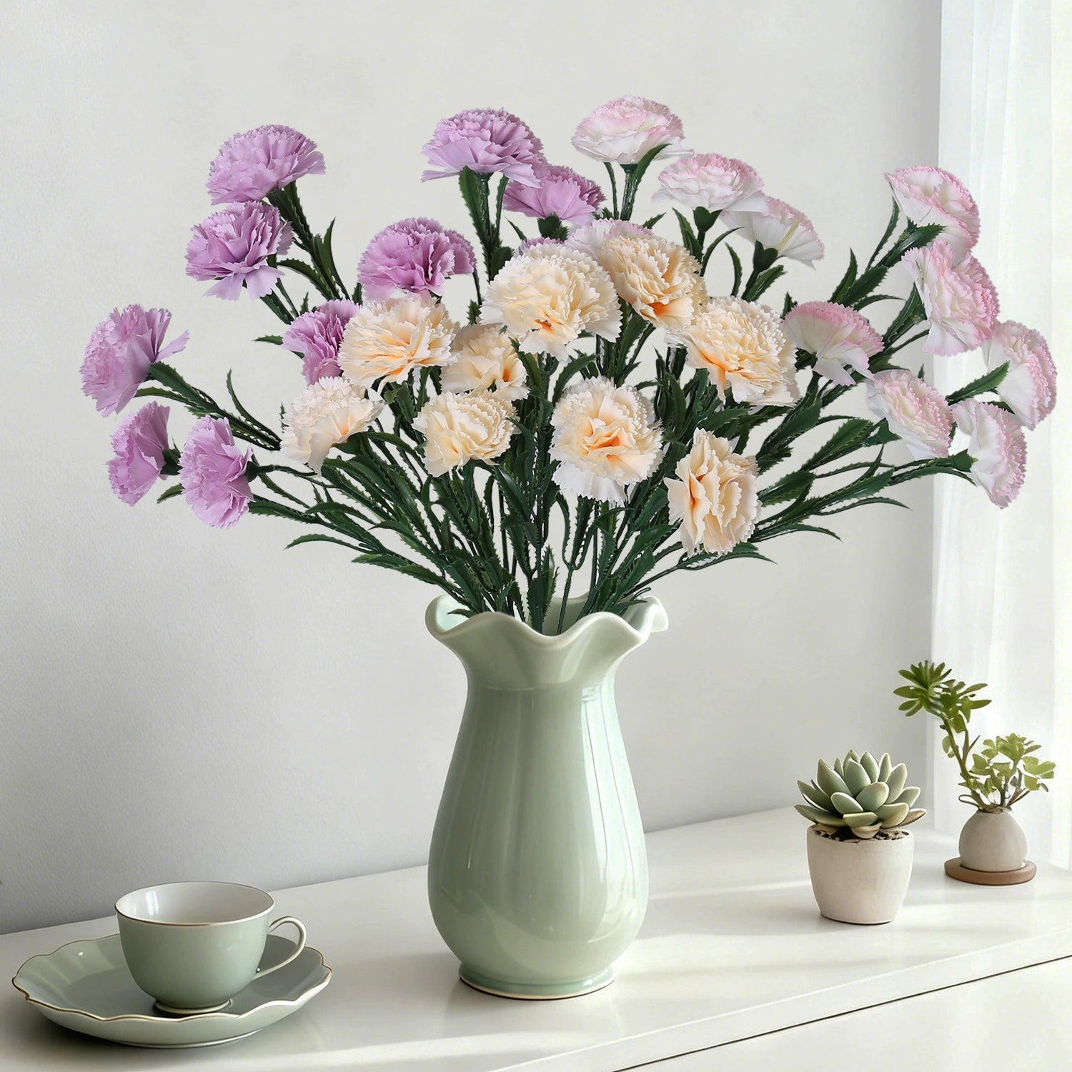 10-Head Artificial Carnation Bouquet, 16" Realistic Faux Flowers for Mother's Day Gift, Home Decor, Wedding Arrangements & Vase Filler