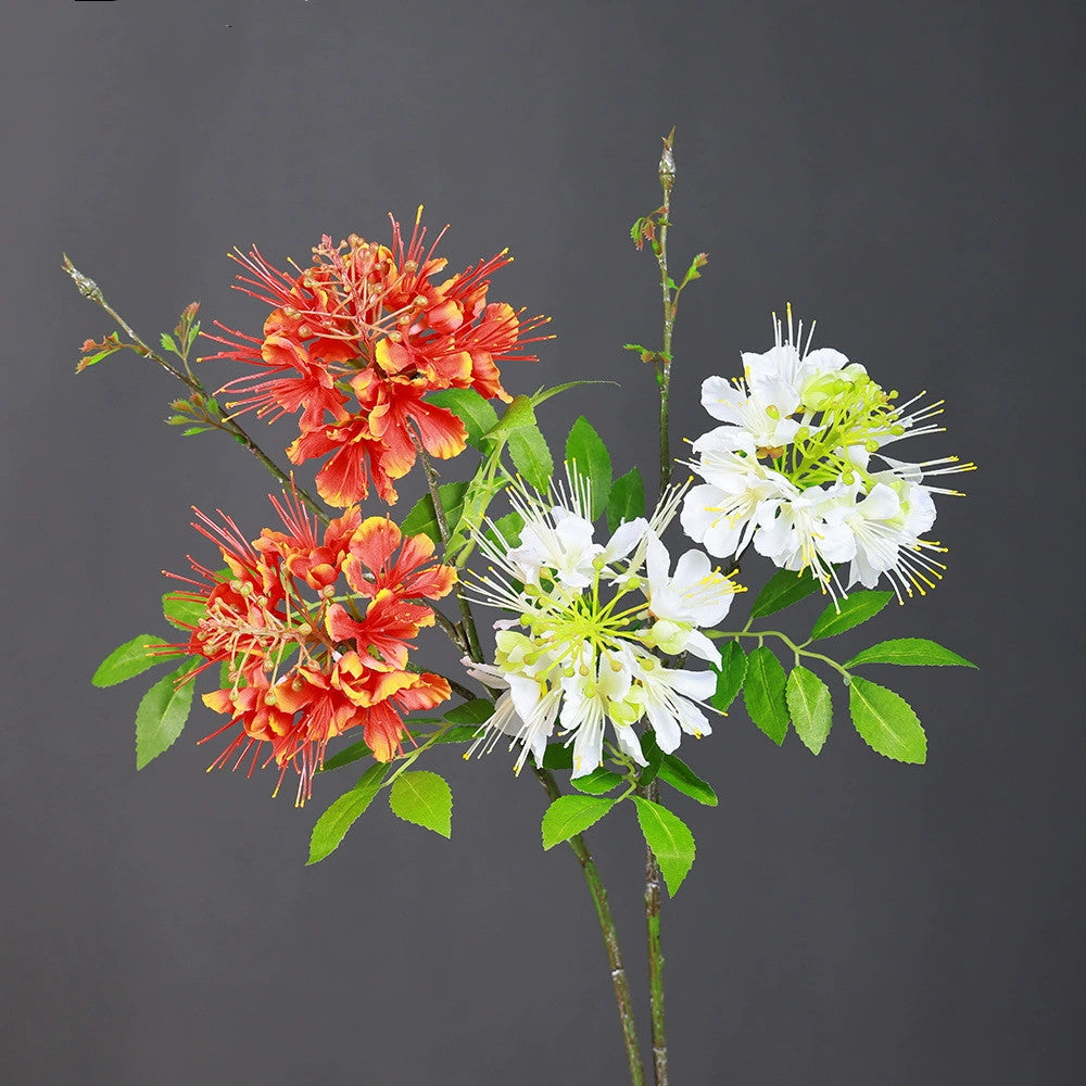 2-Pack Phoenix Flower Stems, 24" Tall Faux Peacock Flowers, Lifelike Silk Poinciana for Home Decor, Wedding Bouquets, Floral Arrangements