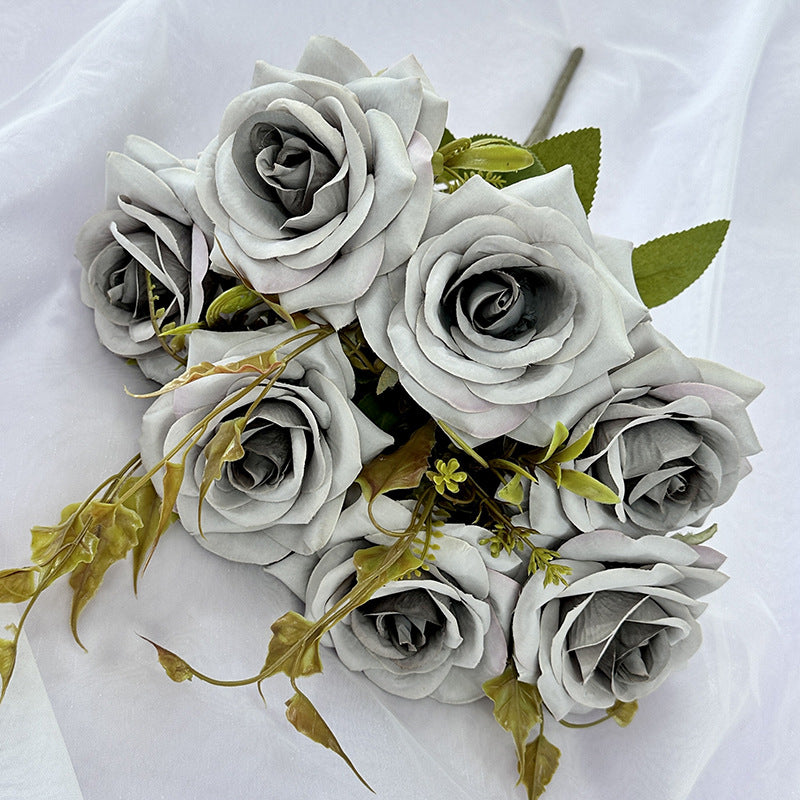Artificial Curled Edge Rose Spray, 22" Tall with 7 Large Blooms, Realistic European Faux Roses for Vase, Home Decor, Wedding & Event Design