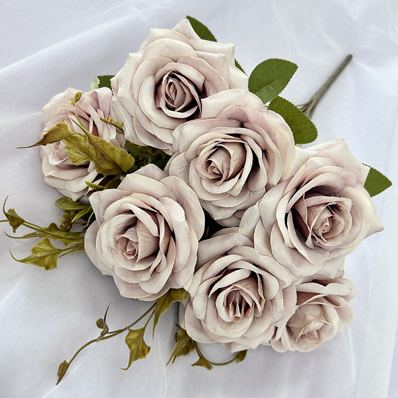 Artificial Curled Edge Rose Spray, 22" Tall with 7 Large Blooms, Realistic European Faux Roses for Vase, Home Decor, Wedding & Event Design