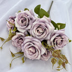 Artificial Curled Edge Rose Spray, 22" Tall with 7 Large Blooms, Realistic European Faux Roses for Vase, Home Decor, Wedding & Event Design