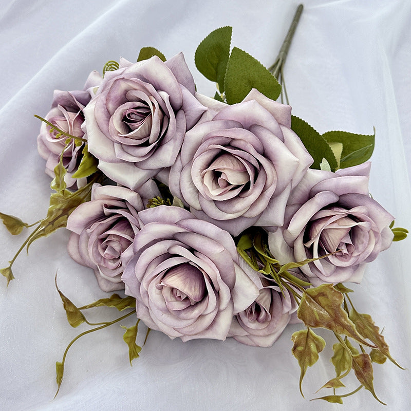Artificial Curled Edge Rose Spray, 22" Tall with 7 Large Blooms, Realistic European Faux Roses for Vase, Home Decor, Wedding & Event Design