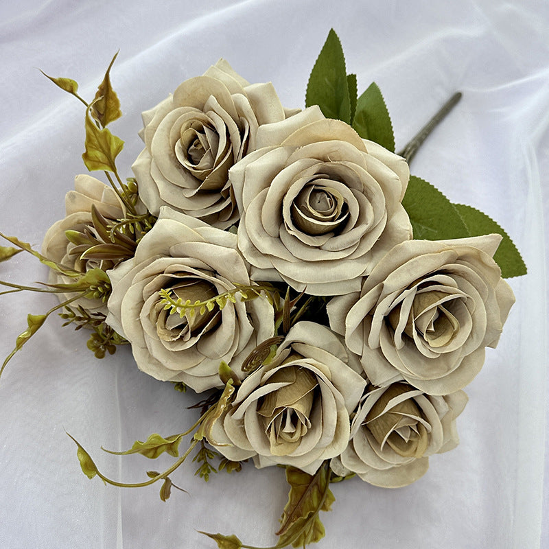 Artificial Curled Edge Rose Spray, 22" Tall with 7 Large Blooms, Realistic European Faux Roses for Vase, Home Decor, Wedding & Event Design