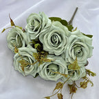 Artificial Curled Edge Rose Spray, 22" Tall with 7 Large Blooms, Realistic European Faux Roses for Vase, Home Decor, Wedding & Event Design