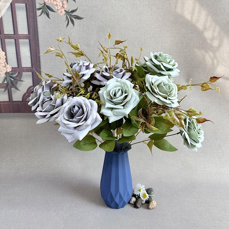 Artificial Curled Edge Rose Spray, 22" Tall with 7 Large Blooms, Realistic European Faux Roses for Vase, Home Decor, Wedding & Event Design