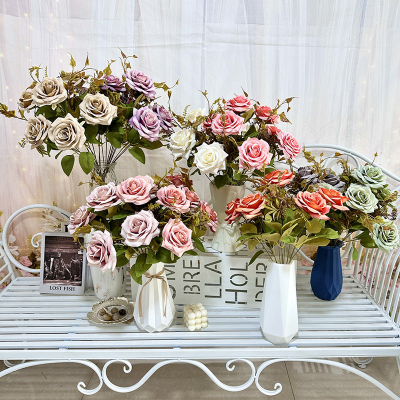 Artificial Curled Edge Rose Spray, 22" Tall with 7 Large Blooms, Realistic European Faux Roses for Vase, Home Decor, Wedding & Event Design