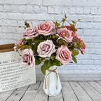 Artificial Curled Edge Rose Spray, 22" Tall with 7 Large Blooms, Realistic European Faux Roses for Vase, Home Decor, Wedding & Event Design