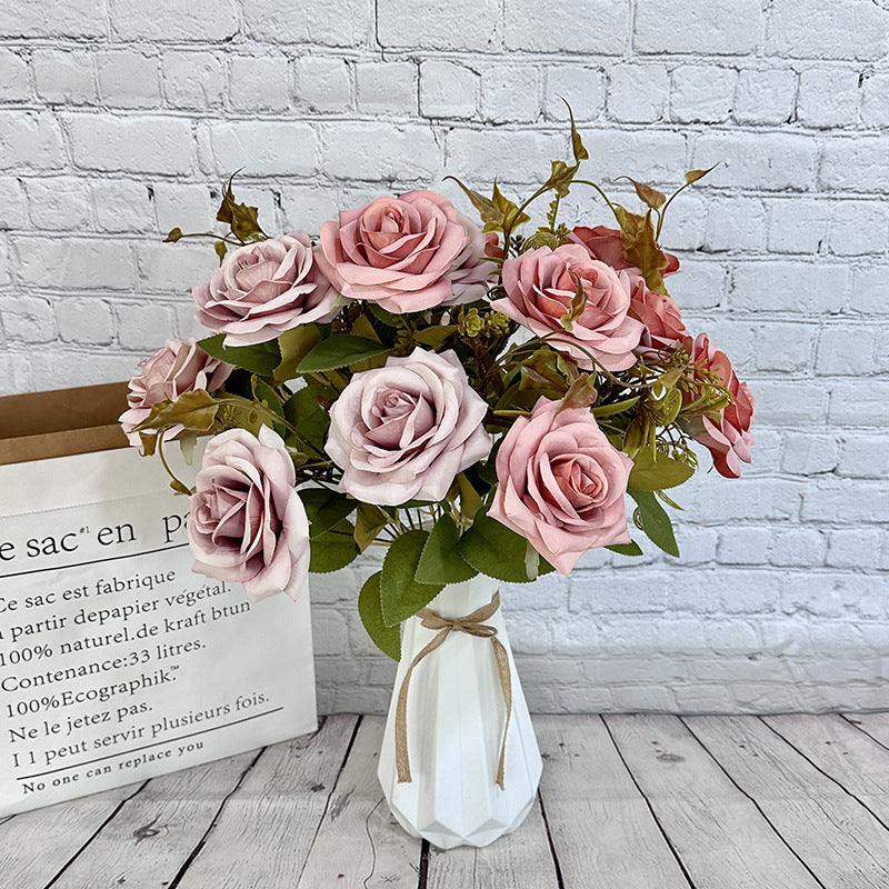 Artificial Curled Edge Rose Spray, 22" Tall with 7 Large Blooms, Realistic European Faux Roses for Vase, Home Decor, Wedding & Event Design