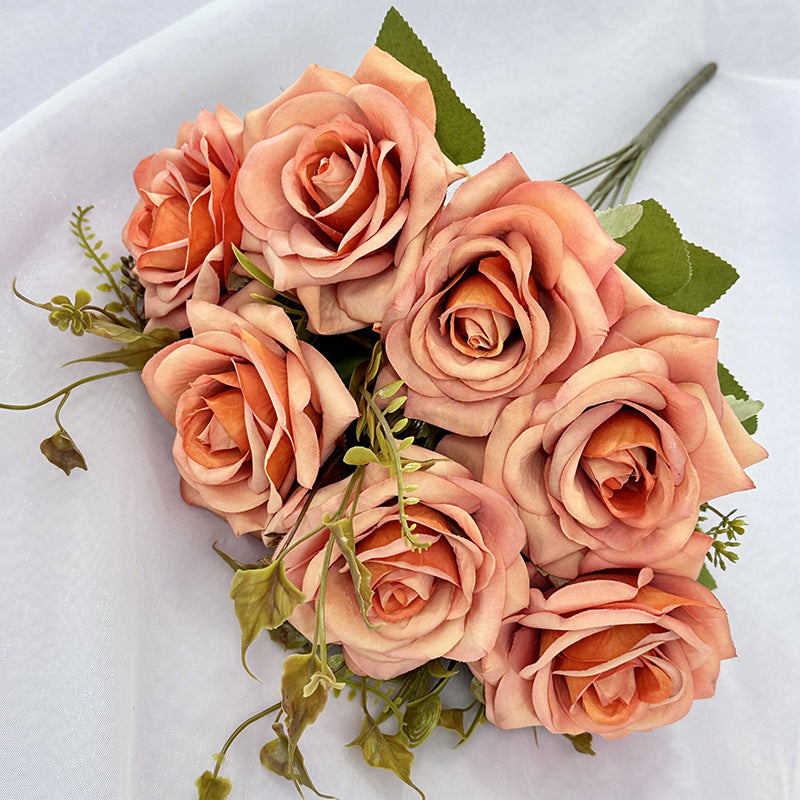 Artificial Curled Edge Rose Spray, 22" Tall with 7 Large Blooms, Realistic European Faux Roses for Vase, Home Decor, Wedding & Event Design