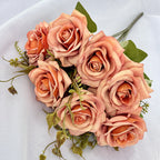 Artificial Curled Edge Rose Spray, 22" Tall with 7 Large Blooms, Realistic European Faux Roses for Vase, Home Decor, Wedding & Event Design