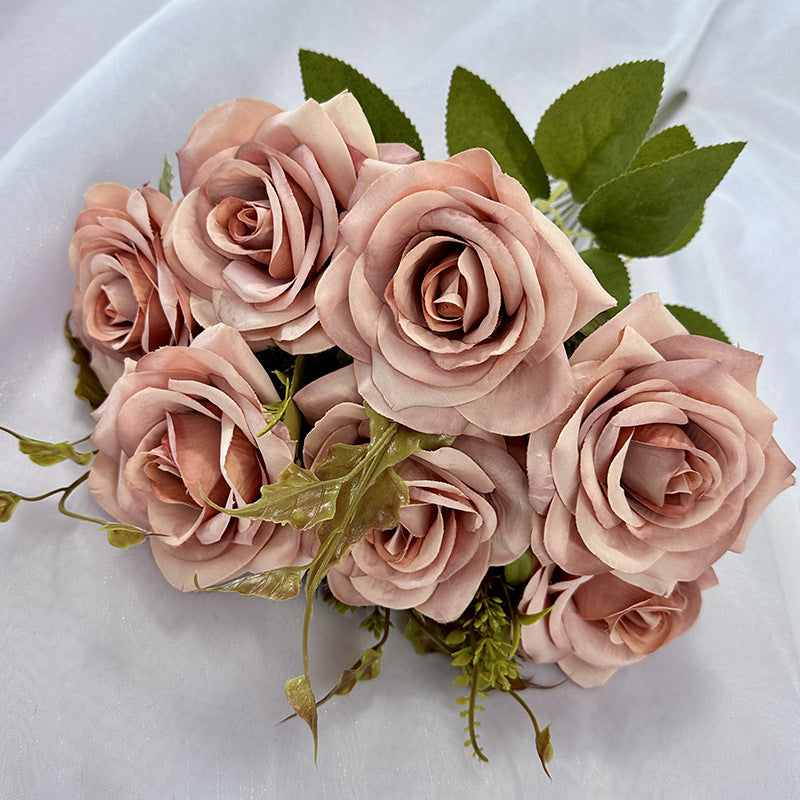 Artificial Curled Edge Rose Spray, 22" Tall with 7 Large Blooms, Realistic European Faux Roses for Vase, Home Decor, Wedding & Event Design