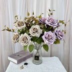 Artificial Curled Edge Rose Spray, 22" Tall with 7 Large Blooms, Realistic European Faux Roses for Vase, Home Decor, Wedding & Event Design