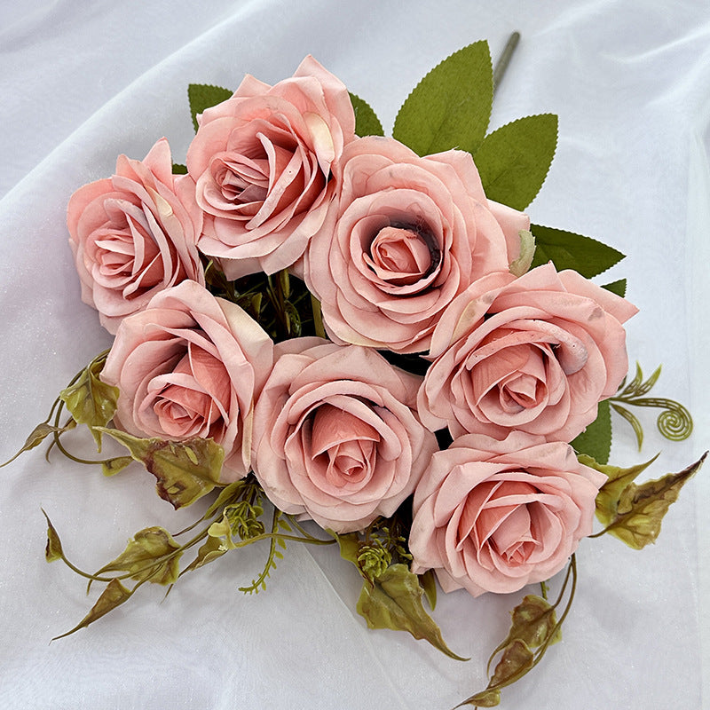 Artificial Curled Edge Rose Spray, 22" Tall with 7 Large Blooms, Realistic European Faux Roses for Vase, Home Decor, Wedding & Event Design