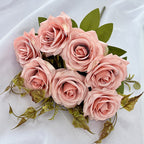 Artificial Curled Edge Rose Spray, 22" Tall with 7 Large Blooms, Realistic European Faux Roses for Vase, Home Decor, Wedding & Event Design