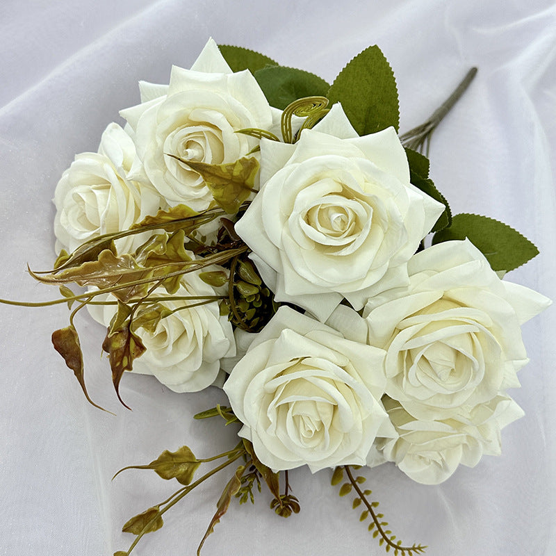 Artificial Curled Edge Rose Spray, 22" Tall with 7 Large Blooms, Realistic European Faux Roses for Vase, Home Decor, Wedding & Event Design