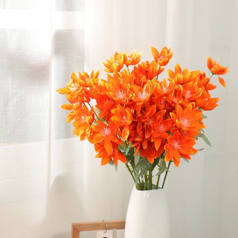 Large Snow Lotus Stem, 24" Faux Flame Flower, 6-Head Realistic Silk Floral for Wedding Bouquets, Event Planners & Vase Arrangements