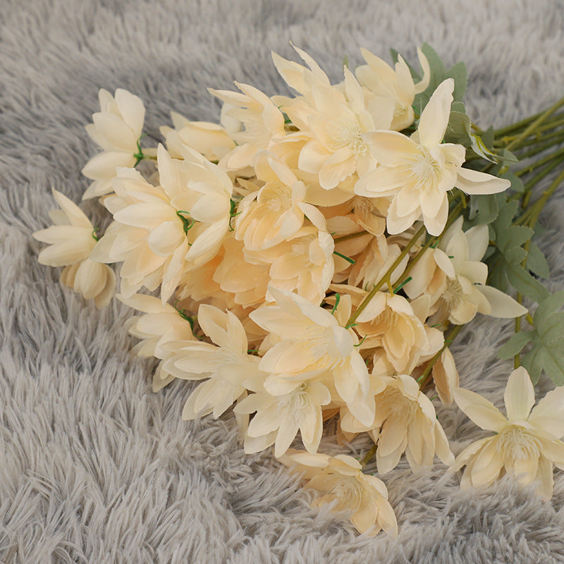 Large Snow Lotus Stem, 24" Faux Flame Flower, 6-Head Realistic Silk Floral for Wedding Bouquets, Event Planners & Vase Arrangements