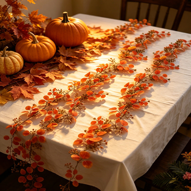 Realistic Autumn Money Leaf Garland, Faux Golden Eucalyptus Vine for Thanksgiving Table Decor, Harvest Mantel Decoration, Fireplace & Wedding