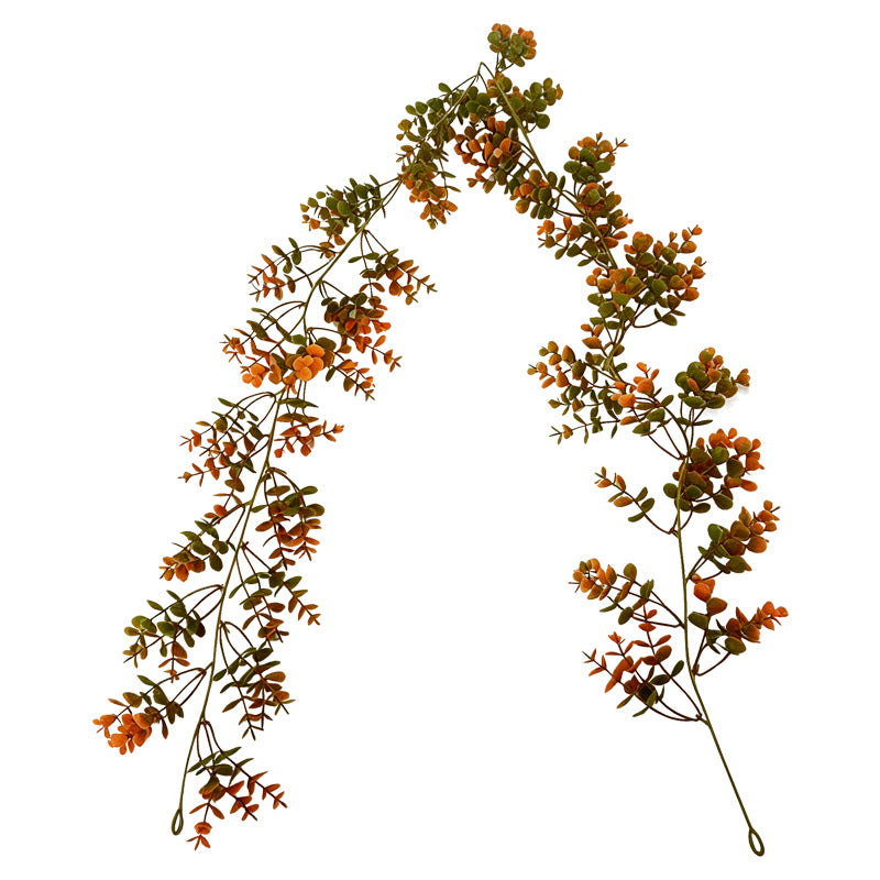 Realistic Autumn Money Leaf Garland, Faux Golden Eucalyptus Vine for Thanksgiving Table Decor, Harvest Mantel Decoration, Fireplace & Wedding